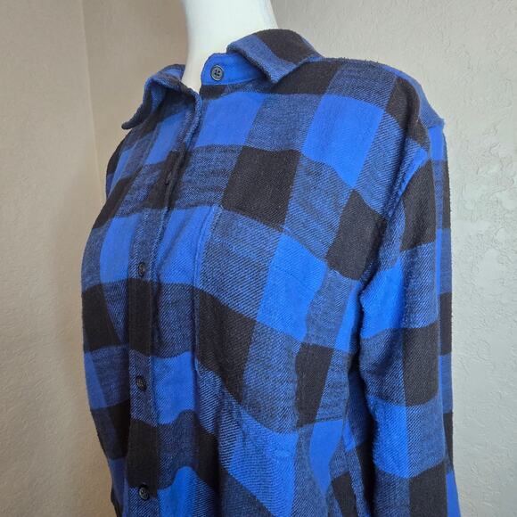 American Eagle Womens Small Flannel Plaid Blue Black Boyfriend Fit Button Shirt - Picture 4 of 10